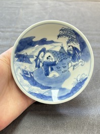 A set of six Chinese blue and white cups and saucers, Qing Yu Tang 青玉堂 and Lin Yu Tang 琳玉堂 marks, Kangxi