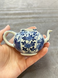 A small Chinese blue and white 'Long Eliza' teapot and cover, jade mark, Kangxi