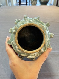 A Chinese qingbai-glazed covered urn applied with zodiac figures, Song