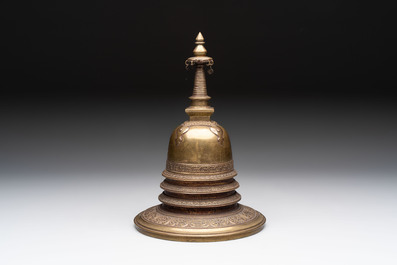 A Burmese reliquary bronze stupa, 19th C.