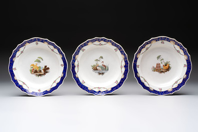 A set of six The Hague-decorated Tournai porcelain plates with birds, last quarter 18th C.