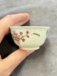 A set of six Chinese famille rose 'peacock' cups and saucers, Yongzheng