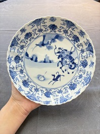 Three Chinese blue and white &rsquo;Mu Lan Qiu Xian 木蘭秋獮' plates, Kangxi
