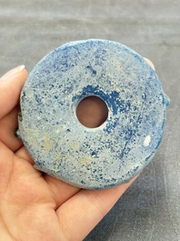 Four Chinese blue glass 'bi' discs, Han/Song