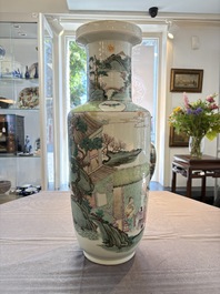 A fine Chinese famille rose 'Qi Guan Xun Mu 棄官尋母' rouleau vase, Qianlong mark, 19th C.