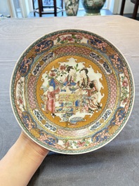 A fine famille rose 'ladies and boys' plate, Samson, Paris, 19th C.