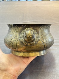 Two Chinese bronze censers, Xuande marks, 19th C.