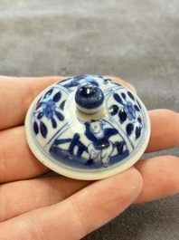 A small Chinese blue and white 'Long Eliza' teapot and cover, jade mark, Kangxi