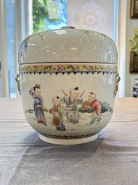 A Chinese famille rose 'playing boys' bowl and cover, Qianlong mark, Republic