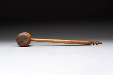 Two wooden Gothic panels, a bowl, board and a gaffel, 15th C. and later