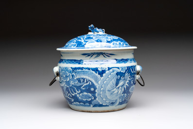 A Chinese blue and white and a famille rose 'kamcheng' bowl and cover for the Straits or Peranakan market, 19th C.
