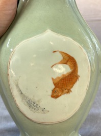 A fine Chinese polychrome celadon-ground 'carp' vase, Qianlong mark and of the period