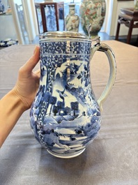 A Japanese Arita blue and white jug and a silver-mounted tankard, Edo, 17/18th C.