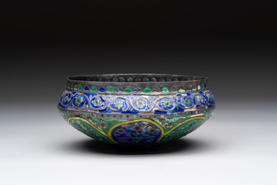 An enamelled silver bowl with floral design, probably Kashmir, India, 19th C.