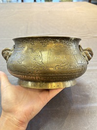Two Chinese bronze censers, Xuande marks, 19th C.