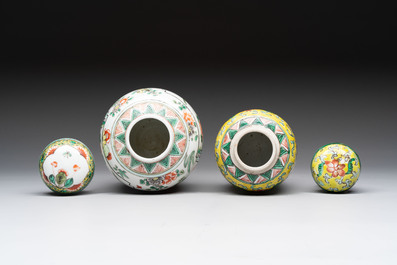 Four Chinese famille rose and verte wares, Zhang Yi Tai Hui 張義泰繪 mark, 19th C.