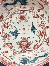 A Chinese Swatow wucai 'dragon and phoenix' dish, Ming