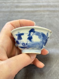 A set of six Chinese blue and white cups and saucers, Qing Yu Tang 青玉堂 and Lin Yu Tang 琳玉堂 marks, Kangxi