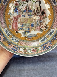 A fine famille rose 'ladies and boys' plate, Samson, Paris, 19th C.