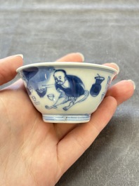 A set of six Chinese blue and white cups and saucers, Qing Yu Tang 青玉堂 and Lin Yu Tang 琳玉堂 marks, Kangxi