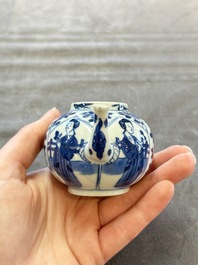 A small Chinese blue and white 'Long Eliza' teapot and cover, jade mark, Kangxi