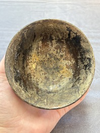 A Chinese silver-lined laque burgaut&eacute; bowl with figural design, Kangxi