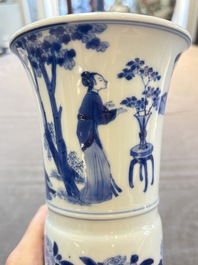 A Chinese blue and white 'Long Eliza and playing boys' 'gu' vase, Kangxi