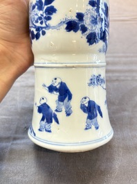 A Chinese blue and white 'Long Eliza and playing boys' 'gu' vase, Kangxi