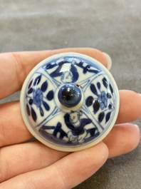 A small Chinese blue and white 'Long Eliza' teapot and cover, jade mark, Kangxi