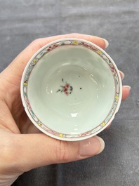 A set of six Chinese famille rose 'peacock' cups and saucers, Yongzheng