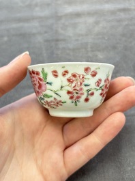 A set of six Chinese famille rose 'peacock' cups and saucers, Yongzheng