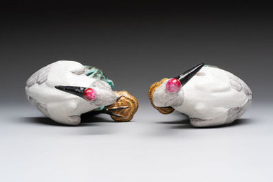 A pair of Chinese famille rose 'crane' groups, 19th C.