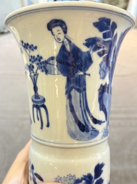A Chinese blue and white 'Long Eliza and playing boys' 'gu' vase, Kangxi