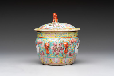 A Chinese blue and white and a famille rose 'kamcheng' bowl and cover for the Straits or Peranakan market, 19th C.