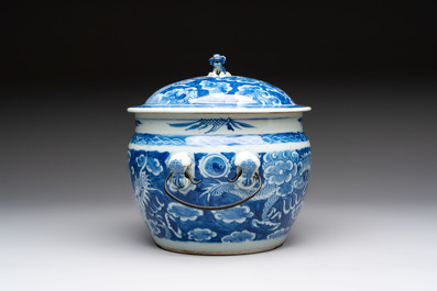 A Chinese blue and white and a famille rose 'kamcheng' bowl and cover for the Straits or Peranakan market, 19th C.