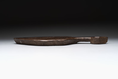 Two wooden Gothic panels, a bowl, board and a gaffel, 15th C. and later