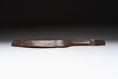 Two wooden Gothic panels, a bowl, board and a gaffel, 15th C. and later