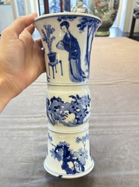 A Chinese blue and white 'Long Eliza and playing boys' 'gu' vase, Kangxi