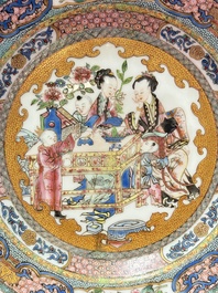 A fine famille rose 'ladies and boys' plate, Samson, Paris, 19th C.