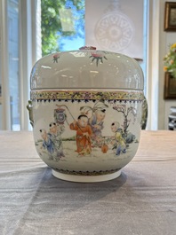 A Chinese famille rose 'playing boys' bowl and cover, Qianlong mark, Republic
