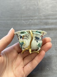 Two Chinese gilt-decorated famille rose cups and saucers with floral design, Qianlong