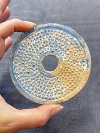 Four Chinese blue glass 'bi' discs, Han/Song