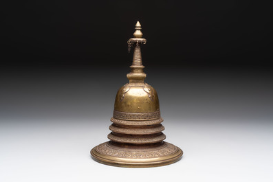 A Burmese reliquary bronze stupa, 19th C.