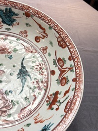 A Chinese Swatow wucai 'dragon and phoenix' dish, Ming
