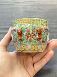 A Chinese blue and white and a famille rose 'kamcheng' bowl and cover for the Straits or Peranakan market, 19th C.