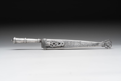 Two Argentinian silver gaucho knives with finely engraved design, 19th C.