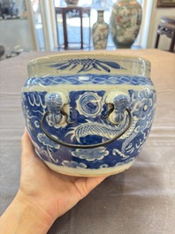 A Chinese blue and white and a famille rose 'kamcheng' bowl and cover for the Straits or Peranakan market, 19th C.