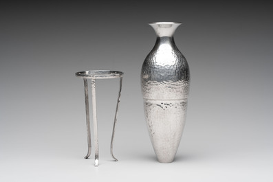 A silver amphora on stand and a Lalaounis silver vase, 925/000, Greece, 20th C.