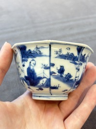 A Chinese blue and white octagonal bowl and a green and red-enamelled blue and white bowl, Jiajing/Chongzhen