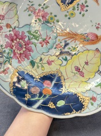 A pair of Chinese famille rose 'tobacco leaf' dishes, Qianlong